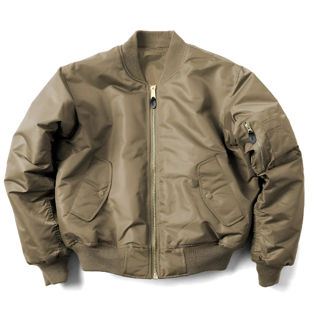 Bomber Jacket Wind-Resistant Polyester Shell Ribbed Trim