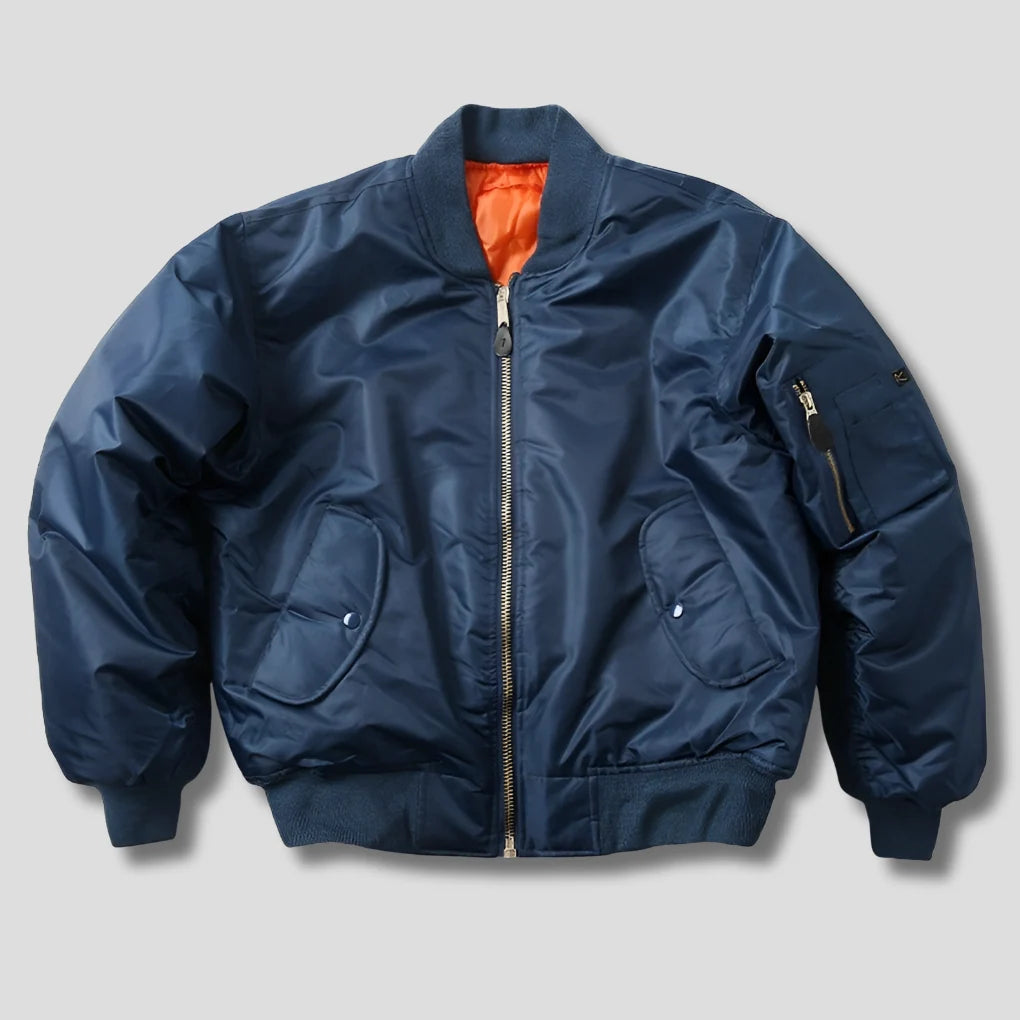 Bomber Jacket Wind-Resistant Polyester Shell Ribbed Trim