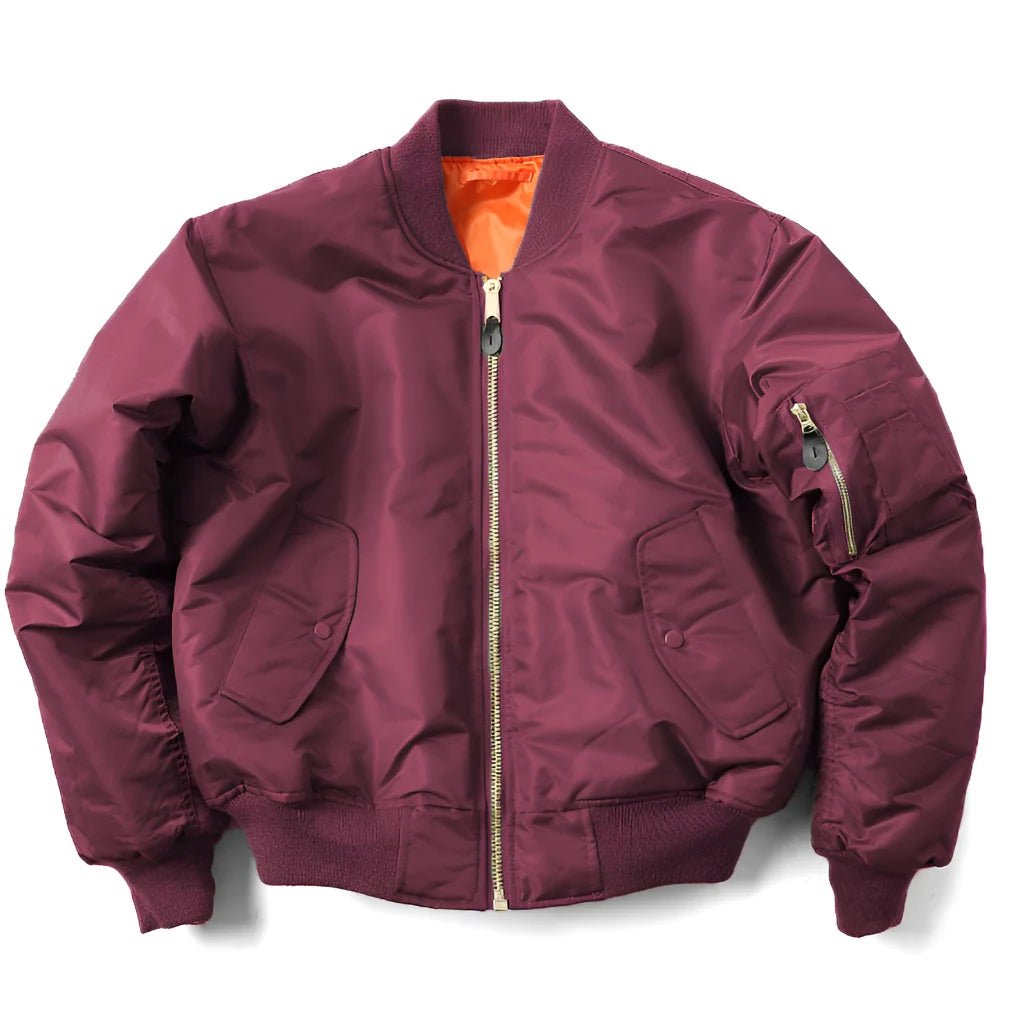 Bomber Jacket Wind-Resistant Polyester Shell Ribbed Trim