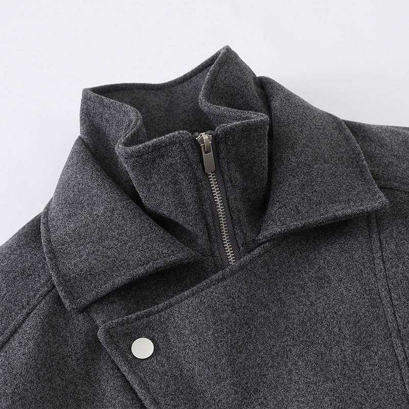 Bomber Jacket Wool Blend High Stand Collar Asymmetrical Closure