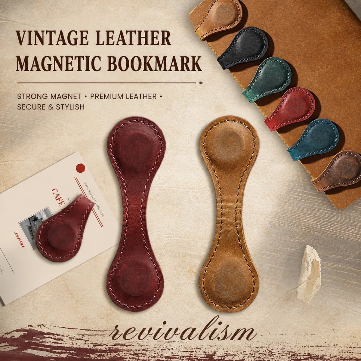 Bookmarks Genuine Leather Magnetic Set of 2
