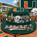 Boonie Hat Football-Inspired Embroidery Wide Brim Adjustable Chin Cord