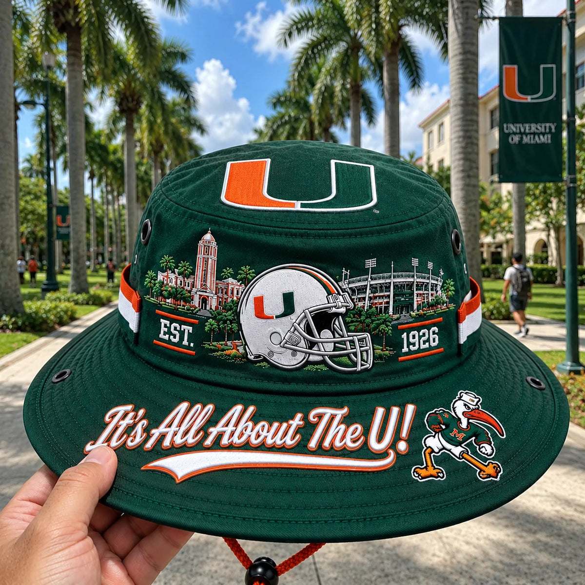 Boonie Hat Football-Inspired Embroidery Wide Brim Adjustable Chin Cord