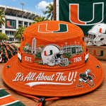 Boonie Hat Football-Inspired Embroidery Wide Brim Adjustable Chin Cord