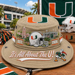 Boonie Hat Football-Inspired Embroidery Wide Brim Adjustable Chin Cord
