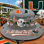 Boonie Hat Football-Inspired Embroidery Wide Brim Adjustable Chin Cord