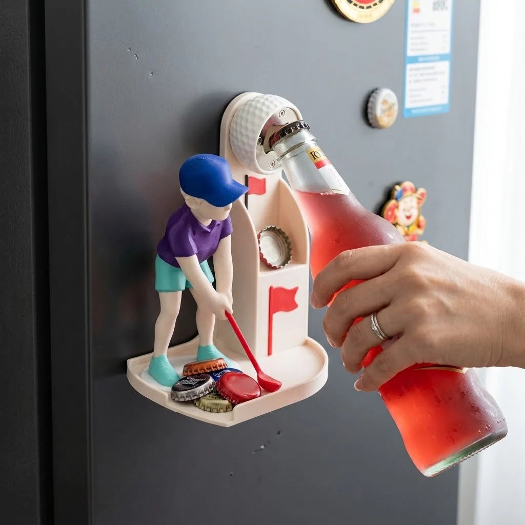 Bottle Opener Mini Golfer Cap-Catching Base