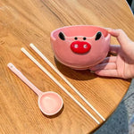 Bowl Set Porcelain Built-In Chopstick Holder Matching Spoon