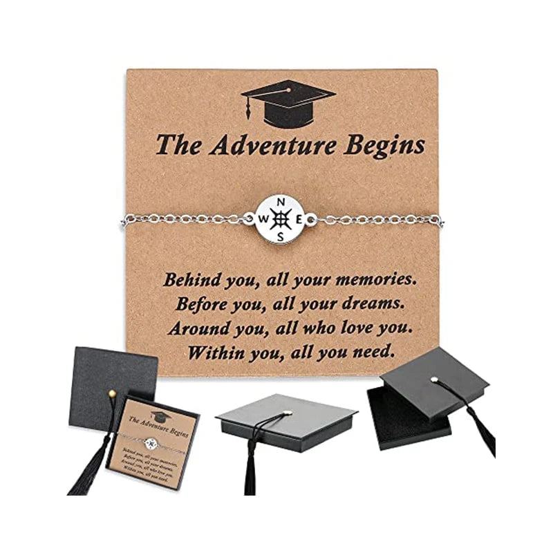 Bracelet Adjustable Braided Rope Stainless Steel Compass Gift Set