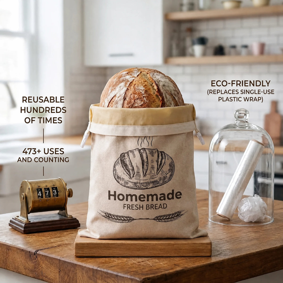 Bread Bag Beeswax-Lined Organic Linen Freezer-Safe