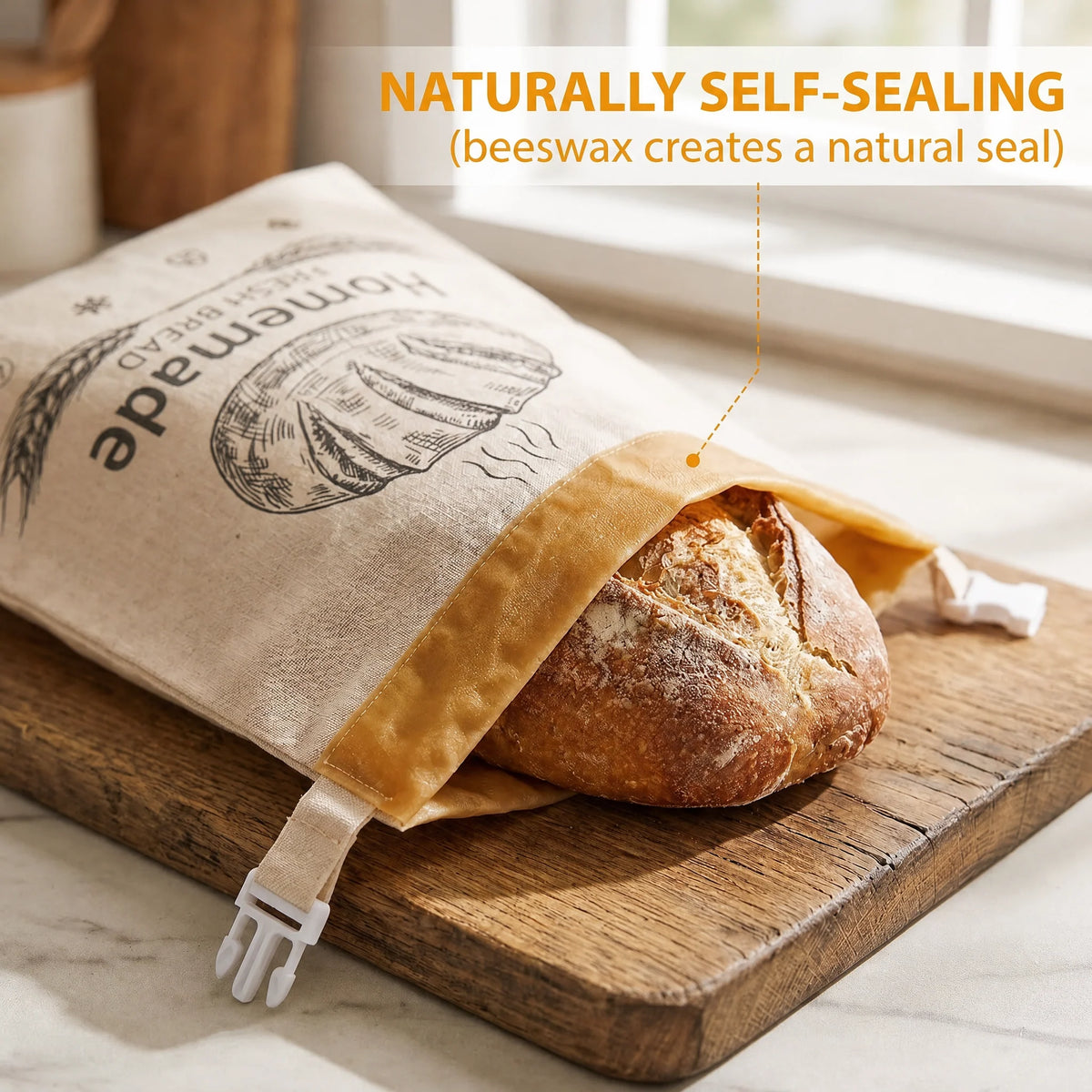 Bread Bag Beeswax-Lined Organic Linen Freezer-Safe