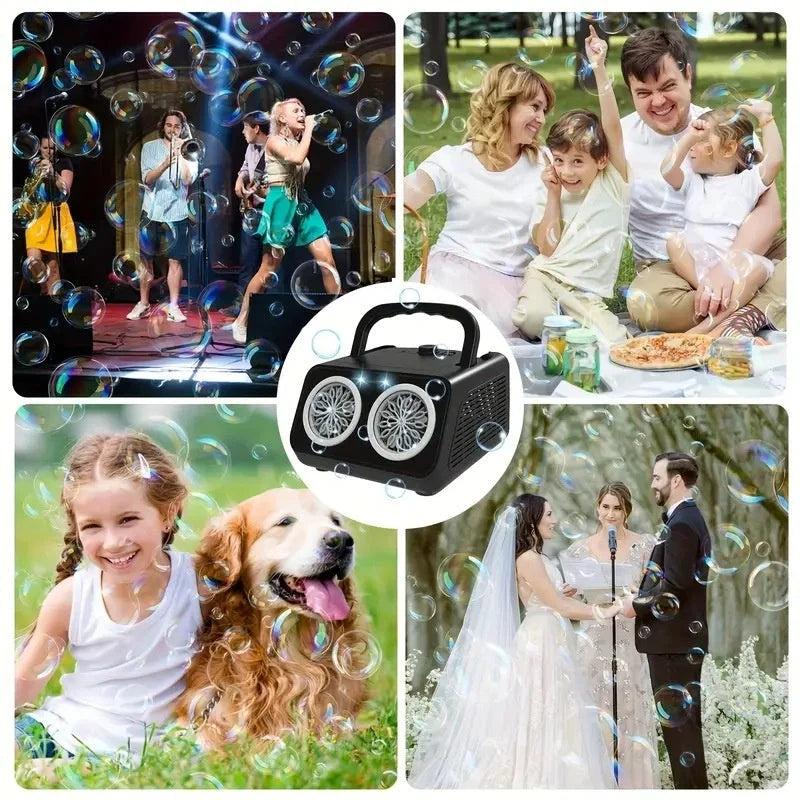 Bubble Machine Multi-Hole LED Rechargeable Cordless Portable