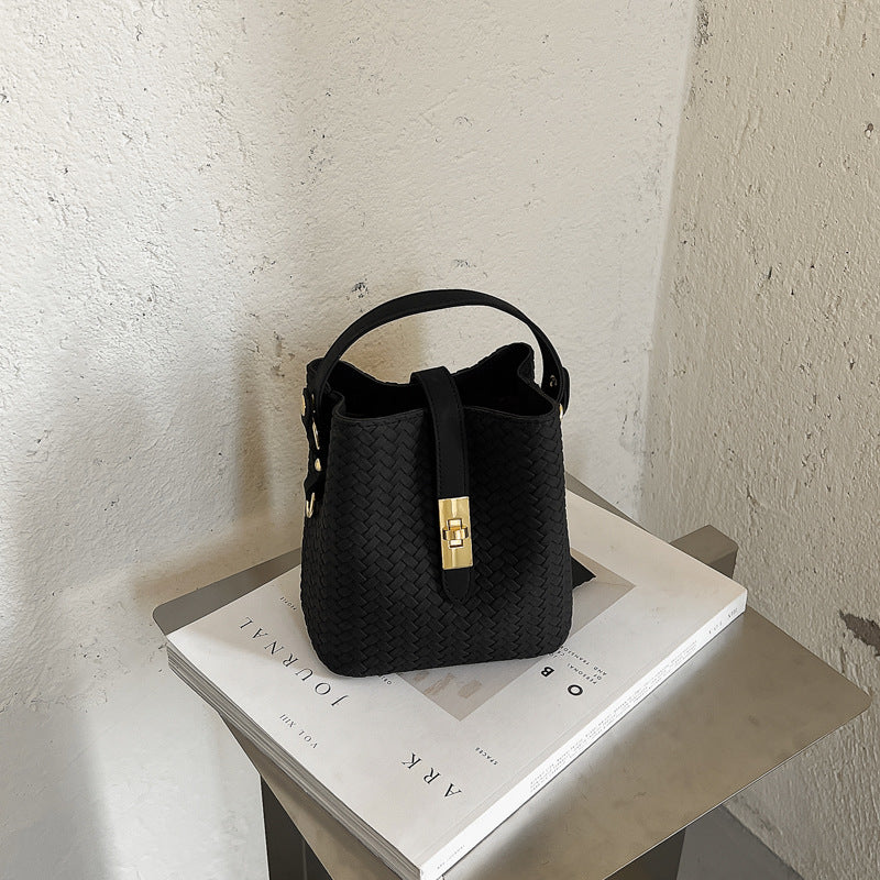 Bucket Bag Woven Leather Spacious Interior Sturdy Handle