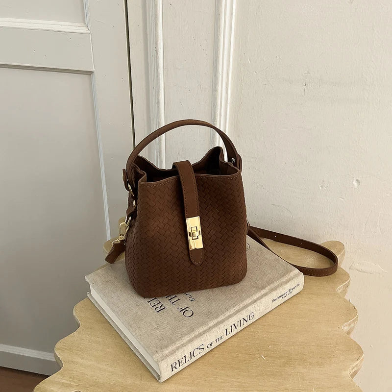 Bucket Bag Woven Leather Spacious Interior Sturdy Handle