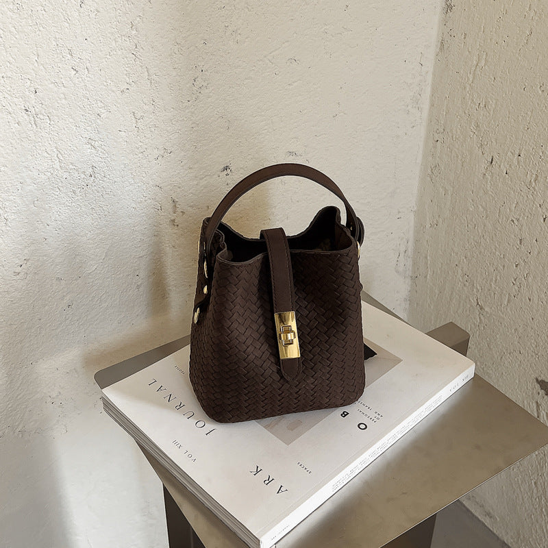 Bucket Bag Woven Leather Spacious Interior Sturdy Handle