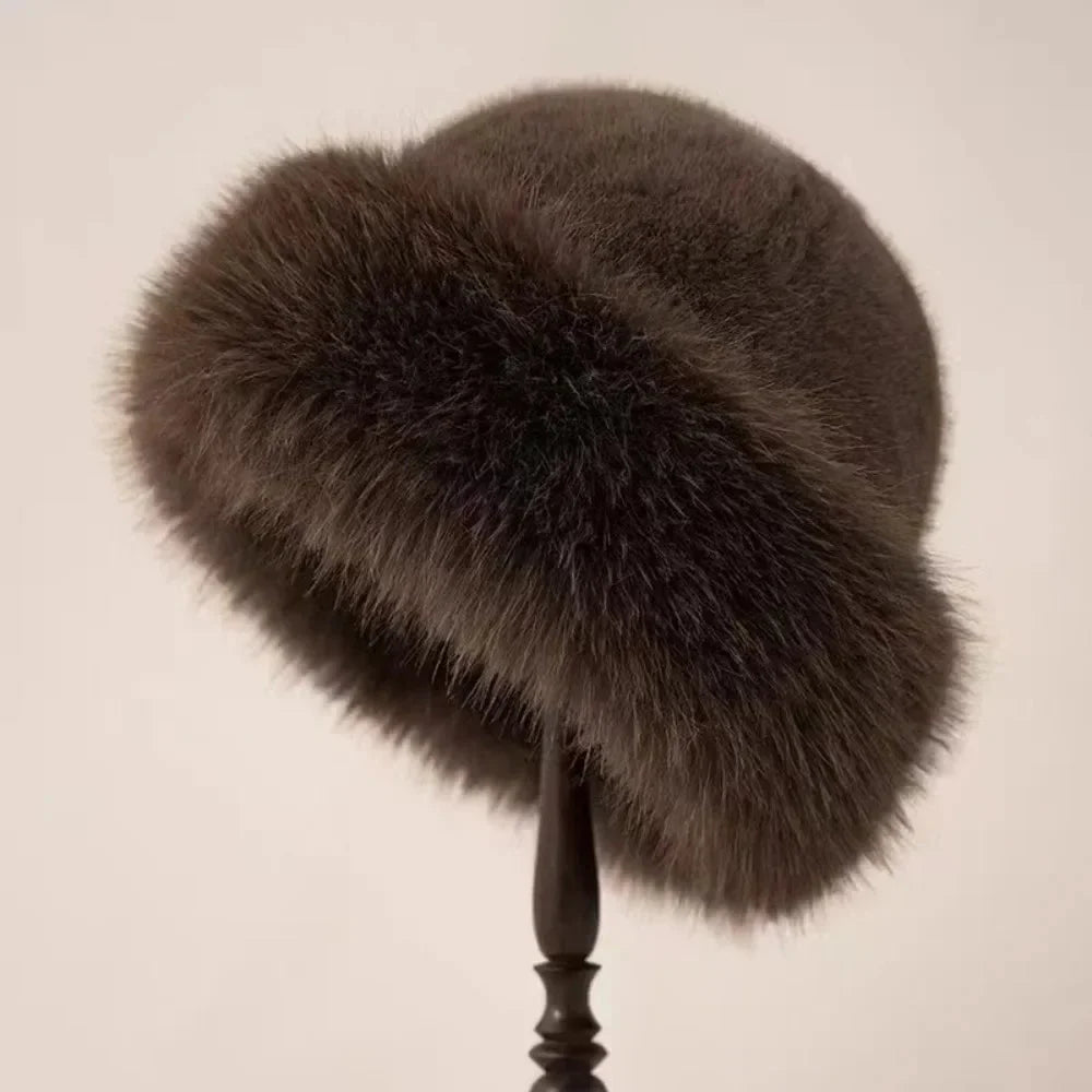Bucket Hat Faux Fur Warm Stretch Fit