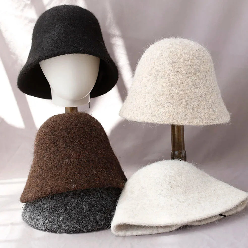 Bucket Hat Wool Foldable Breathable Warmth
