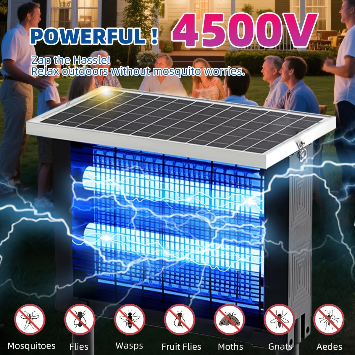 Bug Zapper Solar-Powered UV 2,000 Sq Ft Coverage