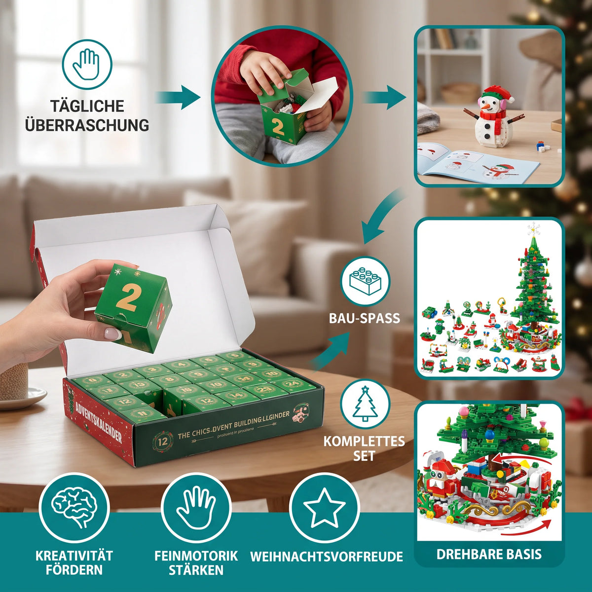Building Block Advent Calendar 24-Day Christmas Tree Scene