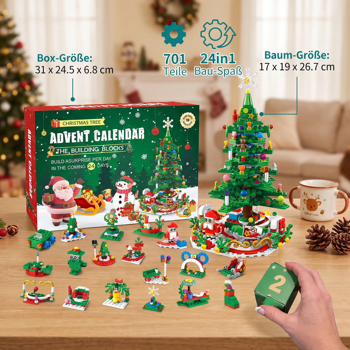 Building Block Advent Calendar 24-Day Christmas Tree Scene