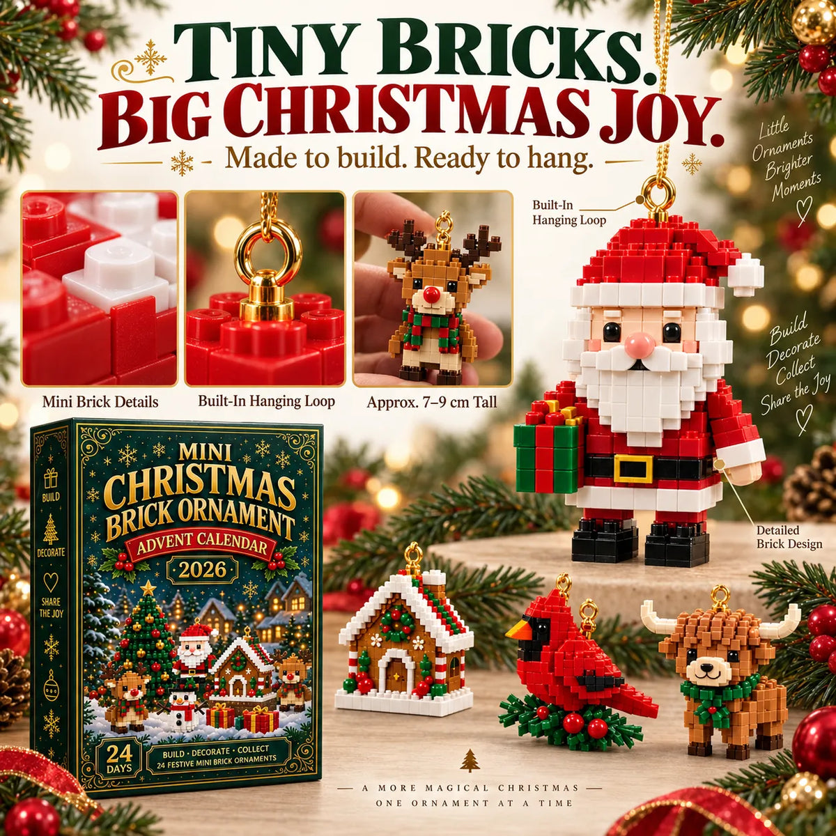 Building Block Advent Calendar 24 Mini Builds Hanging Ornaments
