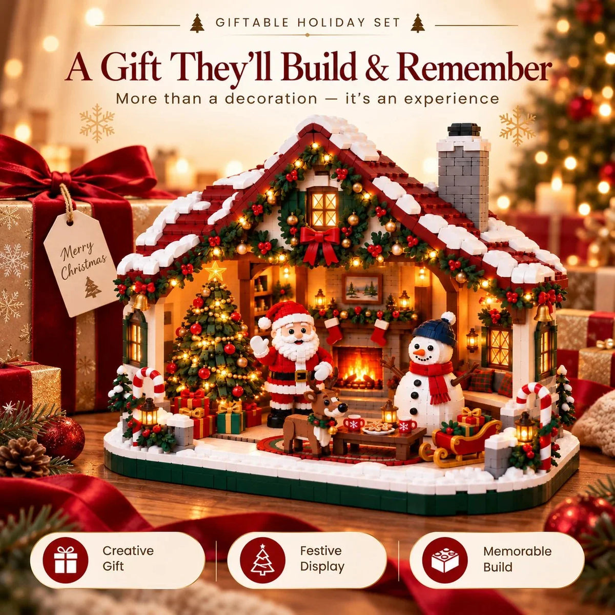 Building Block Set Christmas House Open-Front With Figures