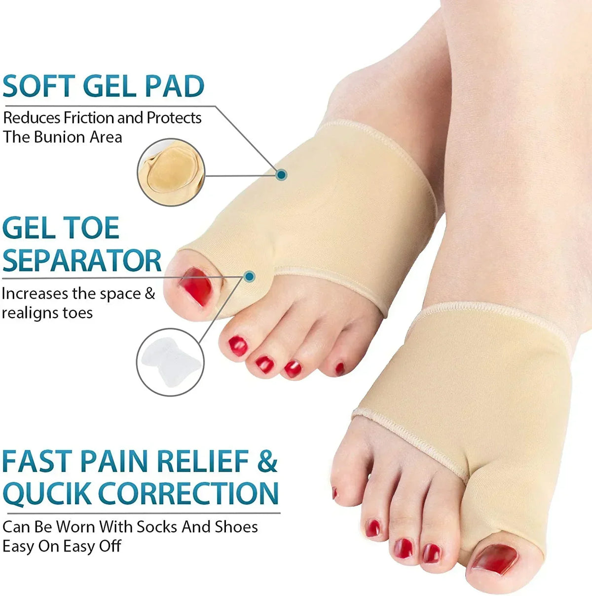 Bunion Corrector Medical-Grade Gel Sleeve & Toe Spacer