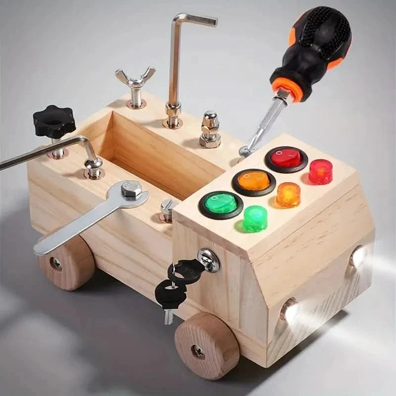 Busy Board Wooden Fine Motor Activity With 6 LED Lights