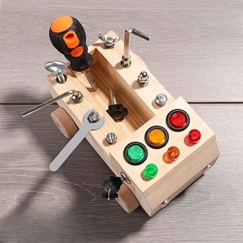 Busy Board Wooden Fine Motor Activity With 6 LED Lights