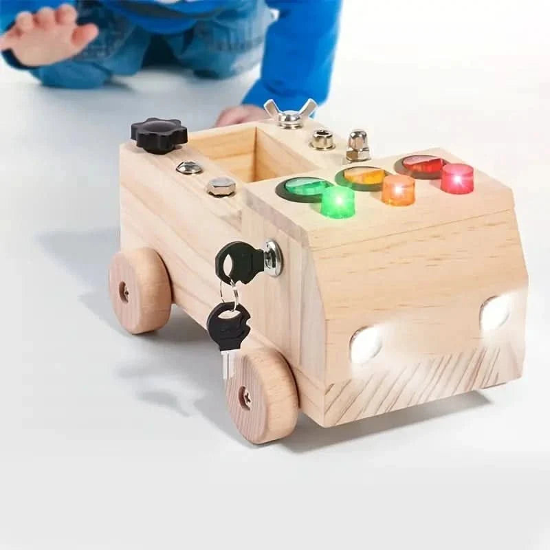 Busy Board Wooden Fine Motor Activity With 6 LED Lights