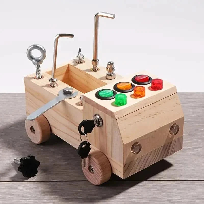 Busy Board Wooden Fine Motor Activity With 6 LED Lights