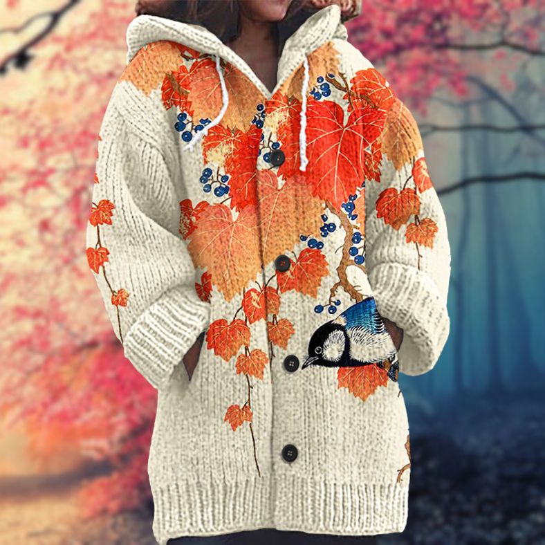 Button-Up Hoodie Thick Cozy Fabric Artistic Animal Print Deep Pockets
