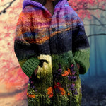 Button-Up Hoodie Thick Cozy Fabric Artistic Animal Print Deep Pockets