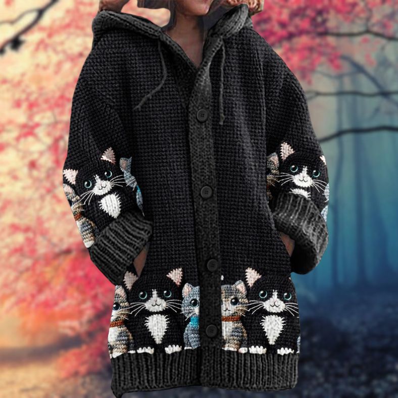 Button-Up Hoodie Thick Cozy Fabric Artistic Animal Print Deep Pockets