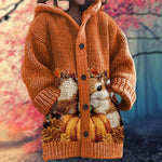 Button-Up Hoodie Thick Cozy Fabric Artistic Animal Print Deep Pockets