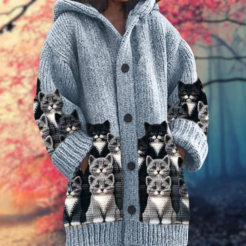Button-Up Hoodie Thick Cozy Fabric Artistic Animal Print Deep Pockets
