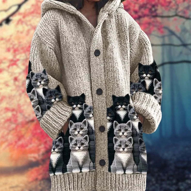 Button-Up Hoodie Thick Cozy Fabric Artistic Animal Print Deep Pockets