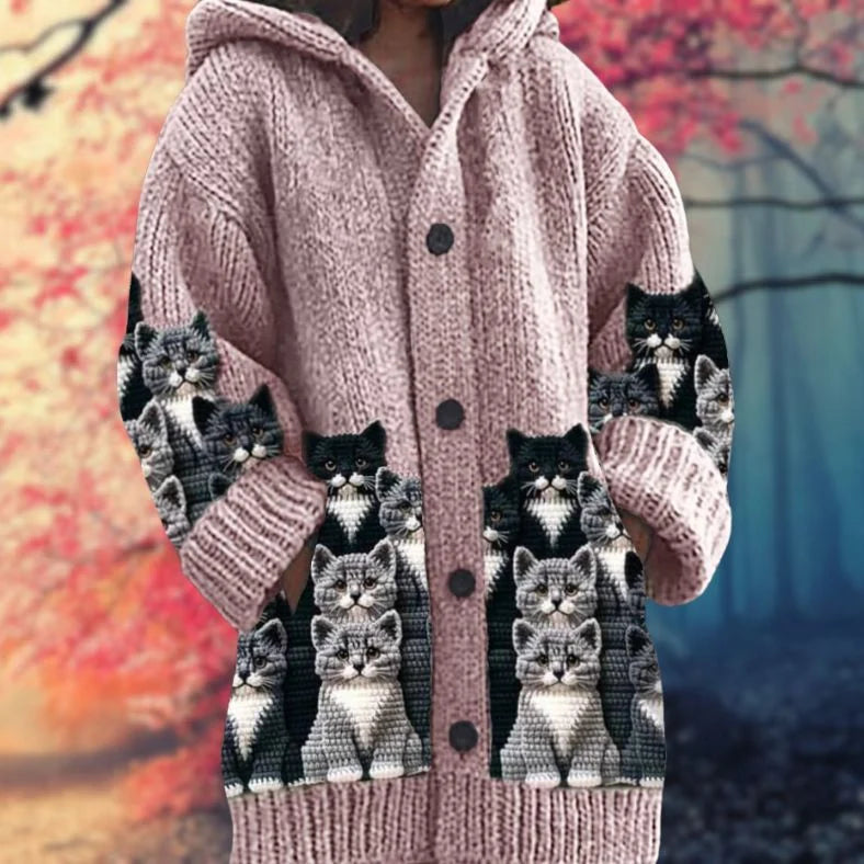 Button-Up Hoodie Thick Cozy Fabric Artistic Animal Print Deep Pockets