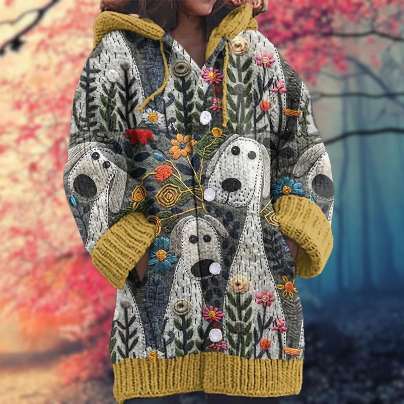 Button-Up Hoodie Thick Cozy Fabric Artistic Animal Print Deep Pockets