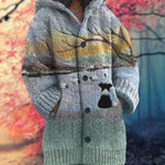 Button-Up Hoodie Thick Cozy Fabric Artistic Animal Print Deep Pockets