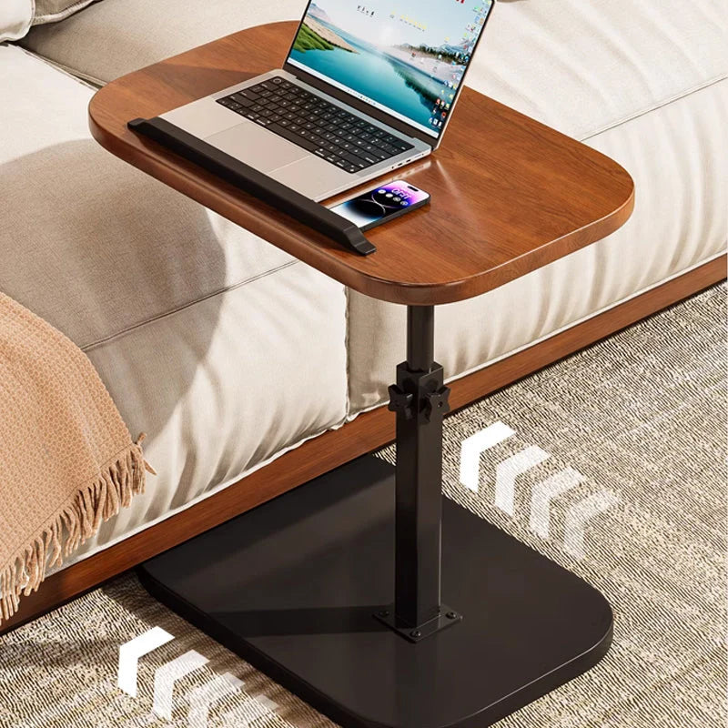 C-Shaped Side Table Adjustable Height 360 Degree Rotation Wheels