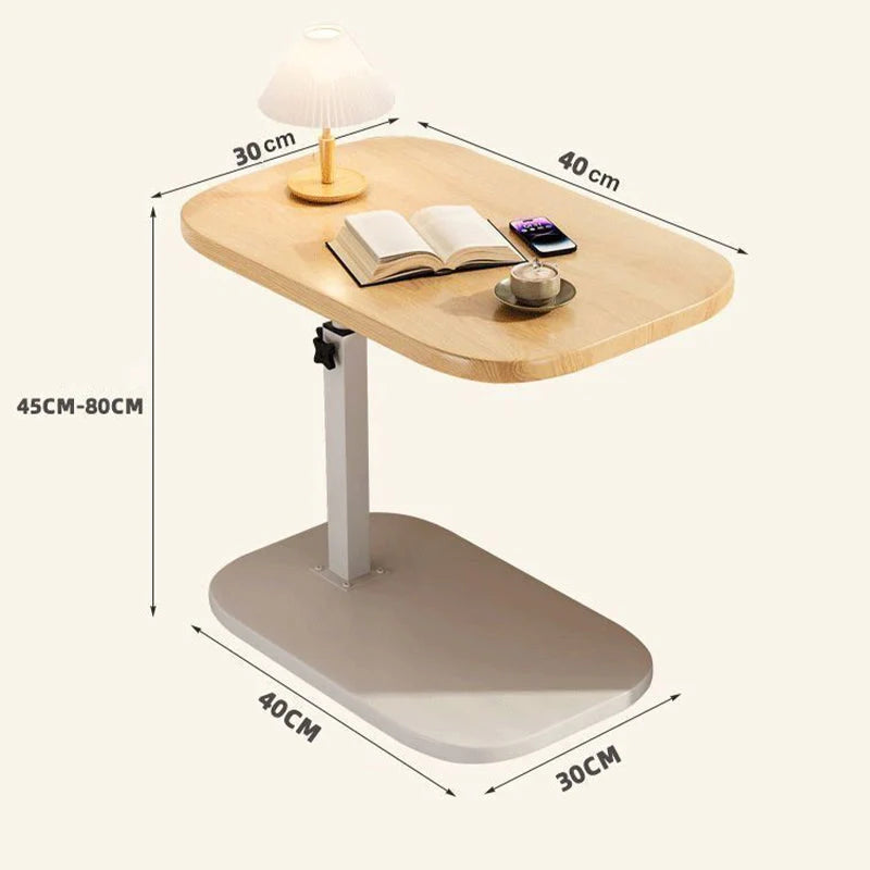 C-Shaped Side Table Adjustable Height 360 Degree Rotation Wheels