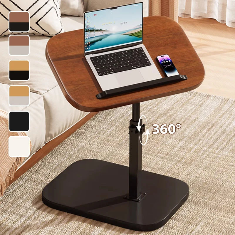C-Shaped Side Table Adjustable Height 360 Degree Rotation Wheels