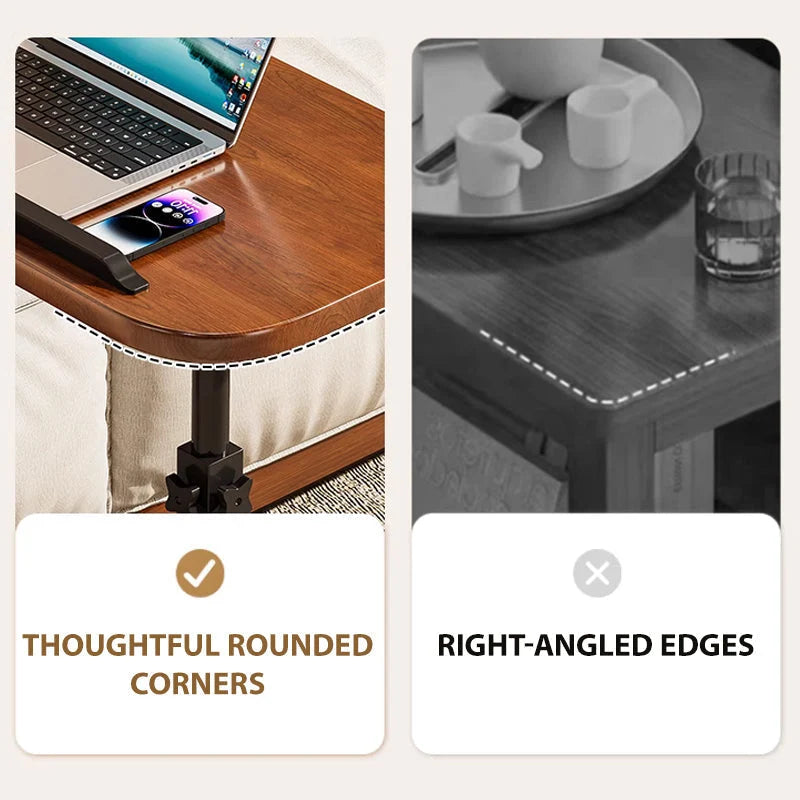 C-Shaped Side Table Adjustable Height 360 Degree Rotation Wheels