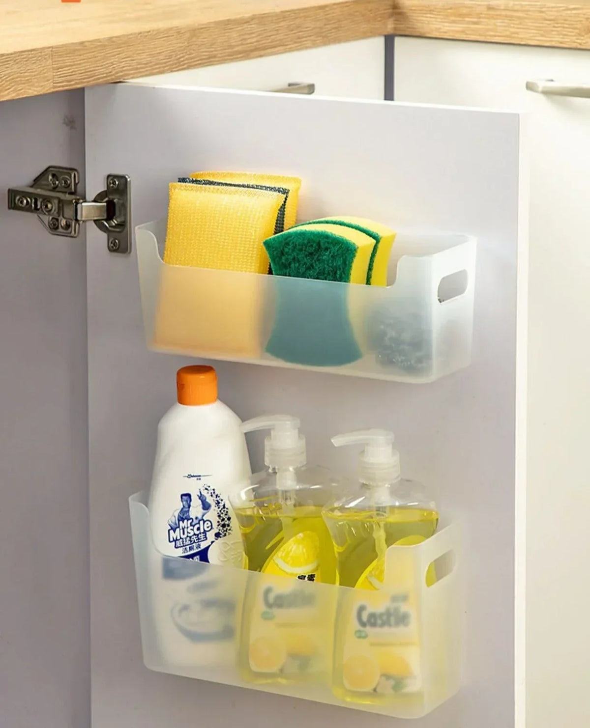 Cabinet Door Organizer Shelf Adhesive Mount No-Drill Plastic