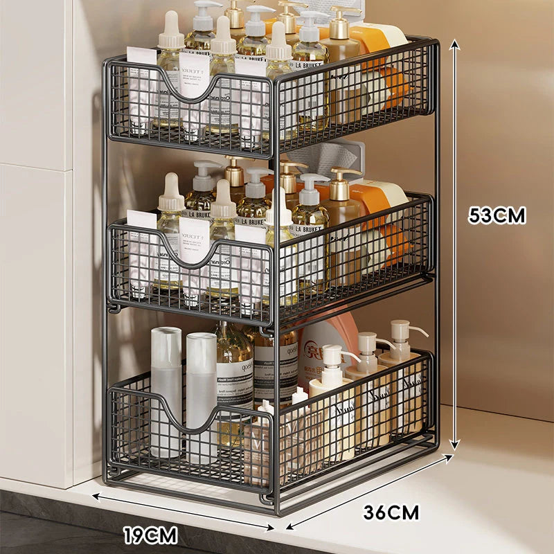 Cabinet Organizer Pull-Out Mesh Drawers Powder-Coated Steel