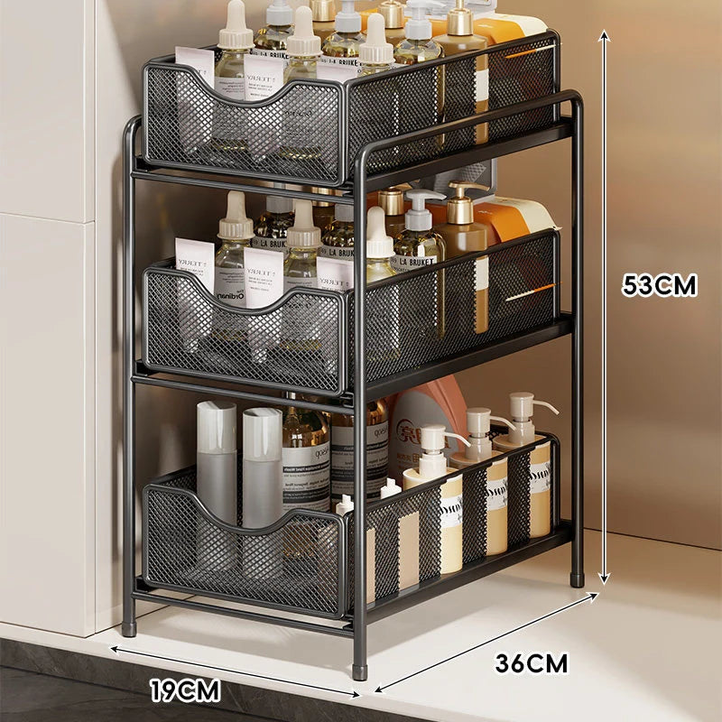 Cabinet Organizer Pull-Out Mesh Drawers Powder-Coated Steel
