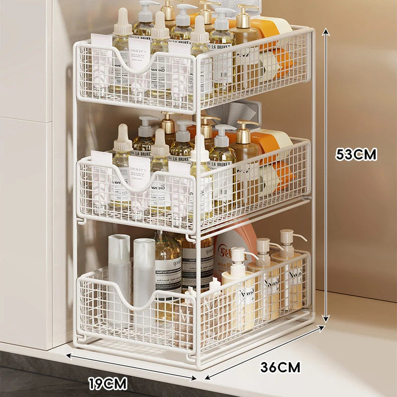 Cabinet Organizer Pull-Out Mesh Drawers Powder-Coated Steel
