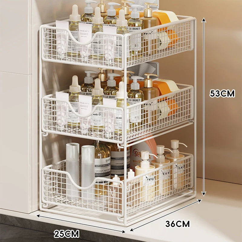 Cabinet Organizer Pull-Out Mesh Drawers Powder-Coated Steel