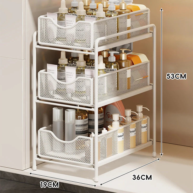 Cabinet Organizer Pull-Out Mesh Drawers Powder-Coated Steel